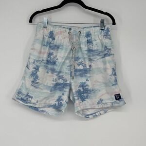 The Endless Summer Mens Small Swim Trunks‎ Blue White Tropical Palm Tree Shorts